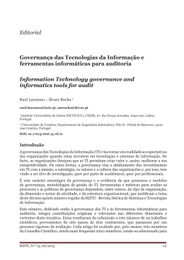 Editorial Governança das Tecnologias da Informação e ferramentas