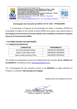 Homologação das Inscrições do EDITAL Nº 019 / 2015 – PPGSS