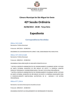 Sessão Ordinária às 20h00 - Câmara de Vereadores de São Miguel