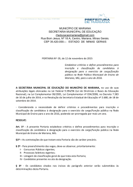 Portaria nº 05 de 2015 - Prefeitura de Mariana