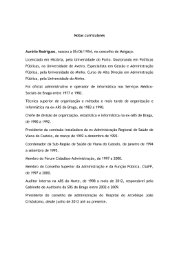 Notas curriculares Aurélio Rodrigues, nasceu a 05/06/1954, no