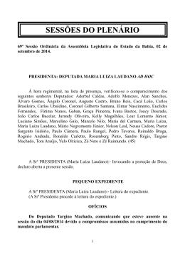 SESSÕES DO PLENÁRIO - Assembléia Legislativa da Bahia