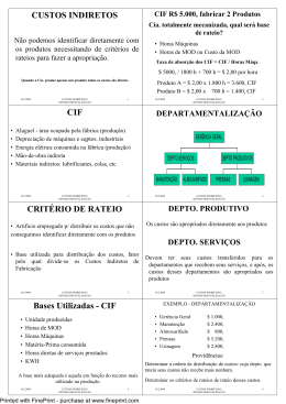 CUSTOS INDIRETOS CIF CRITÉRIO DE RATEIO Bases Utilizadas
