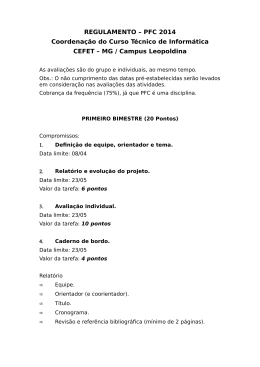 REGULAMENTO – PFC 2014 Coordenação do Curso Técnico de
