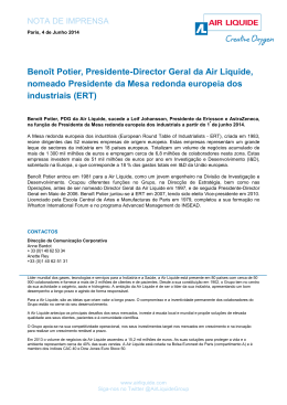 Benoît Potier, Presidente-Director Geral da Air Liquide, nomeado