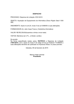 DESPACHO PROCESSO: Dispensa de Licitação nº001/2015