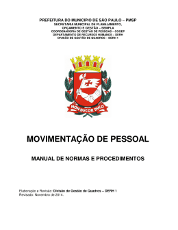 MOVIMENTAÇÃO DE PESSOAL - Prefeitura de São Paulo
