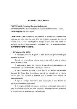 MEMORIAL DESCRITIVO - Prefeitura Municipal de Botuverá/SC