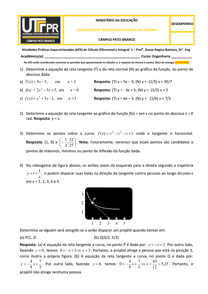 encontre a equação da reta tangente e normal