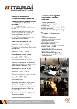 Processos oferecidos e dimensões dos equipamentos: Laboratório