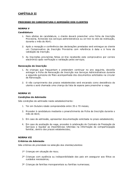 CAPÍTULO II - Processo de Candidatura e Admissão dos Clientes