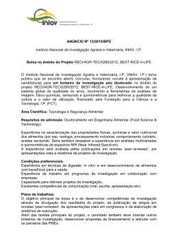 Anúncio nº 13/2015/BPD - Instituto Nacional de Investigação Agrária