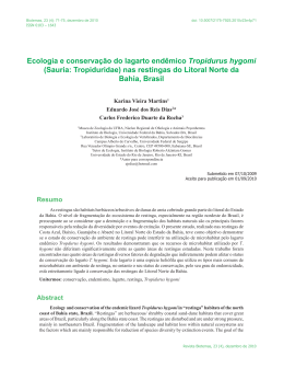 Ecologia e conservação do lagarto endêmico Tropidurus hygomi