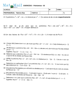 01 O polinômio x3 + 3x2 – mx + n é divisível por x2