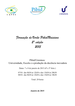 Formação de Verão Pibid/Unisinos 2ª edição 2015