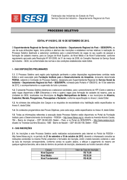 PROCESSO SELETIVO EDITAL Nº 010/2012, DE 19 DE