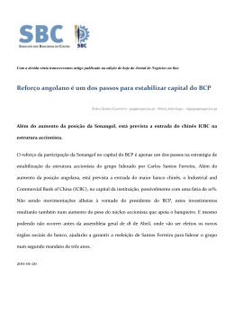 Reforço angolano é um dos passos para estabilizar capital do BCP