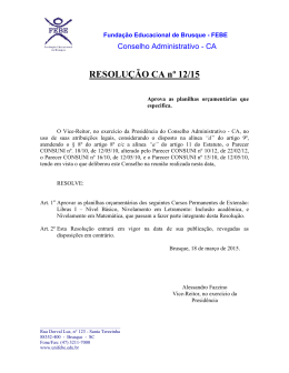 Resolução CA nº 12/15 - Aprova as planilhas