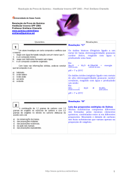 Resolução da Prova de Química – Vestibular Inverno UPF 2003
