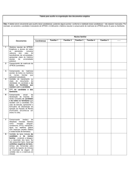 Tabela para auxílio na organização dos documentos