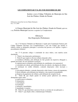 Código Tributário Municipal - Prefeitura de São José dos Pinhais