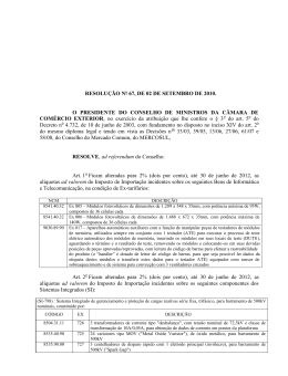 Resolução CAMEX nº 67, de 02/09/2010.