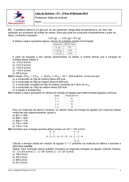 Lista de Química – P1 – 2°Ano III Bimeste 2014 Professora: Núbia