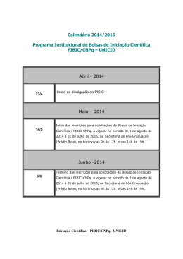 Calendário 2014/2015 Programa Institucional de Bolsas de