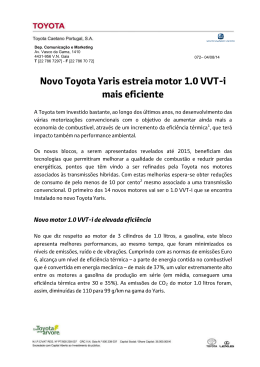 Novo Toyota Yaris estreia motor 1.0 VVT