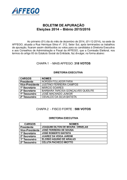 BOLETIM DE APURAÇÃO Eleições 2014 – Biênio 2015/2016
