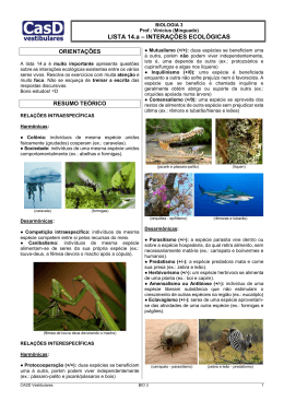 Lista 14.a - Interações Ecológicas