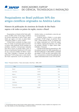 Pesquisadores no Brasil publicam 56% dos artigos