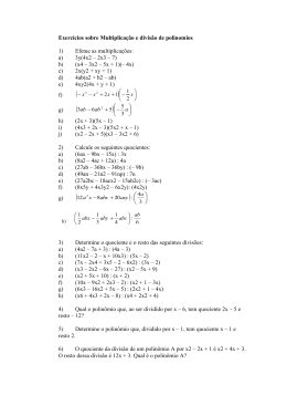 9 Exercícios sobre Multiplicação e divisão de polinomios