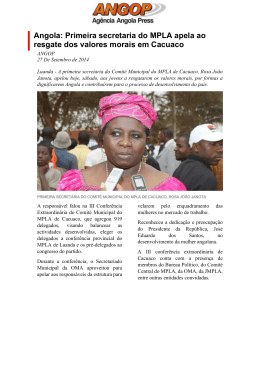 Angola: Primeira secretaria do MPLA apela ao resgate dos valores
