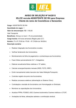 AVISO DE SELEÇÃO Nº 04/2015 IEL/CE recruta ASSISTENTE DE