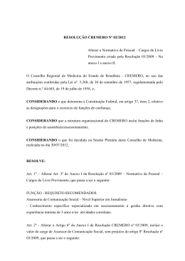 RESOLUÇÃO CREMERO Nº 02/2012 Alterar o Normativo de Pessoal