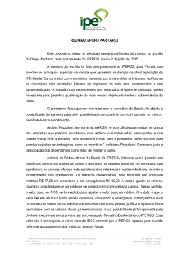 REUNIÃO GRUPO PARITÁRIO Este documento relata os principais