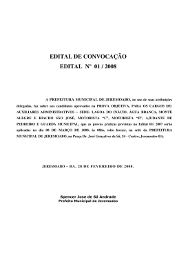 EDITAL DE CONVOCAÇÃO EDITAL Nº 01 / 2008