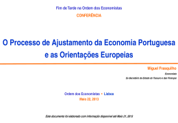 O Processo de Ajustamento da Economia Portuguesa e as