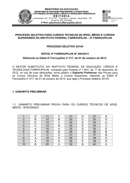 Gabarito Preliminar do Processo Seletivo 2014.