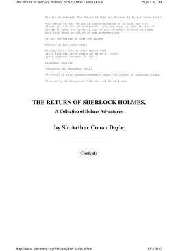 THE RETURN OF SHERLOCK HOLMES, by Sir Arthur