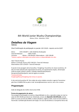 4th World Junior Wushu Championships Detalhes da Viagem