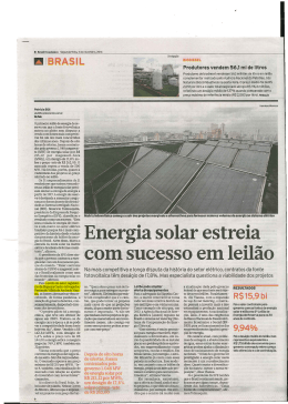 Energia solar estreia com sucesso em leilão