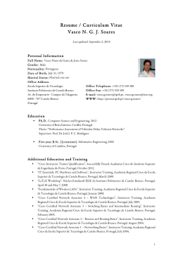 Resume / Curriculum Vitae Vasco NGJ Soares
