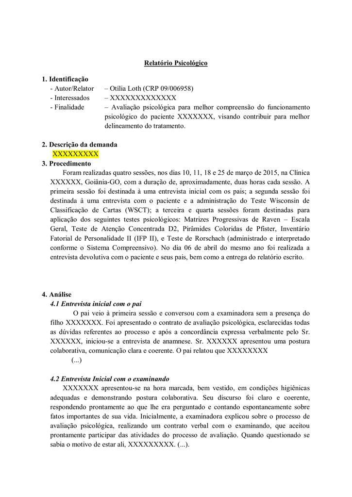 Exemplo De Relatório De Atendimento Psicológico Novo Exemplo 3603