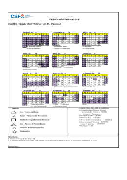 Calendário Escolar 2016 – Educação Infantil