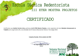 Certificamos que Andréa Ferreira Lima, participou da III ETER
