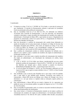 Banco BPI, S.A. divulga proposta da Comissão de