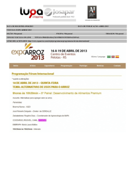 Expo Arroz 2013 – Programação Fórum Internacional