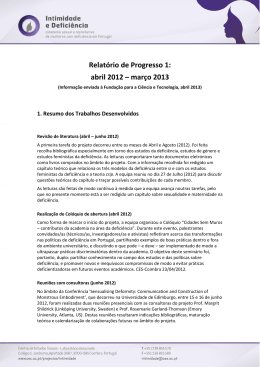 Relatório de Progresso 1: abril 2012 – março 2013